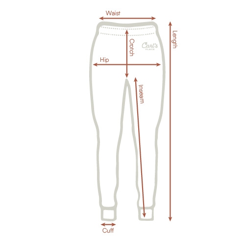 diagram of how to measure indoor golf joggers, inseam, waist, hem, length