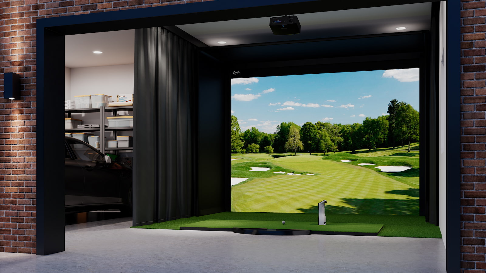 curtain used in garage golf simulator